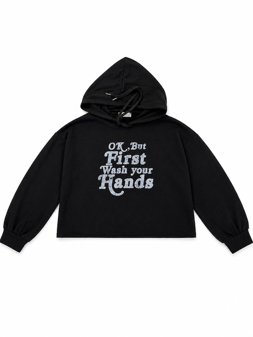 ALTAR’D STATE WASH YOUR HANDS CROPPED HOODIE WOMENS MEDIUM BLACK GRAPHIC NWOT